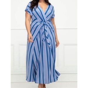 Eloquii Elements Blue and White Striped Maxi Dress 26/28